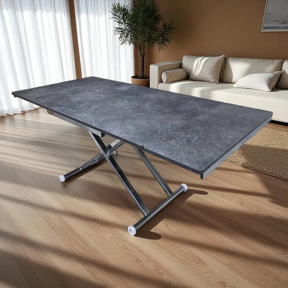 Yan Baştan Açılır Akıllı Masa Üst Mdf Frezeli Antrasit Alt Ayak Krom Kaplama