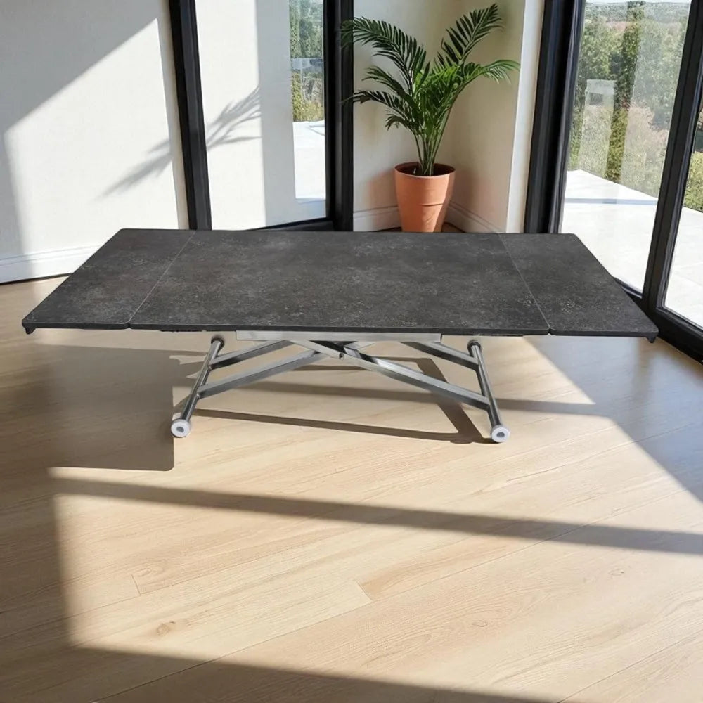 Yan Baştan Açılır Akıllı Masa Üst Mdf Frezeli Antrasit Alt Ayak Krom Kaplama