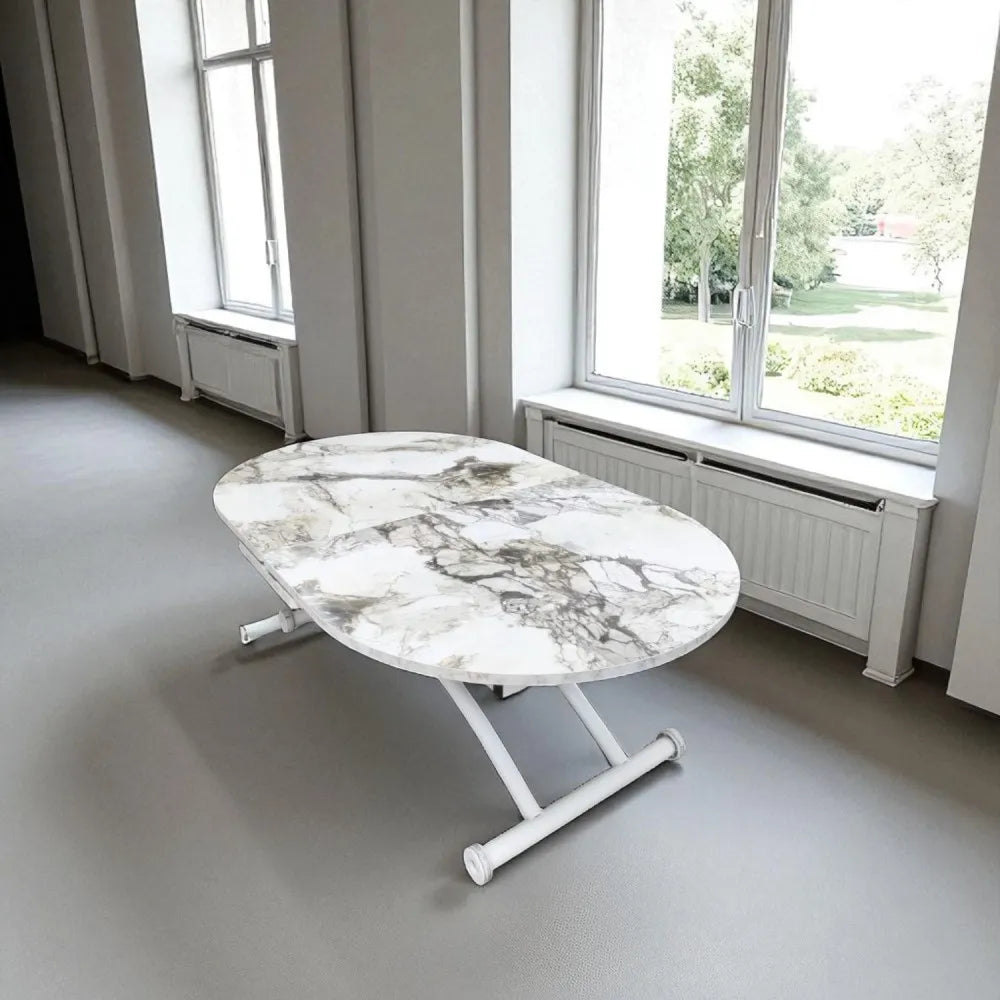 Ortadan Açılır Akıllı Masa Üst Mdf Beyaz Mermer Alt Ayak Beyaz Renk