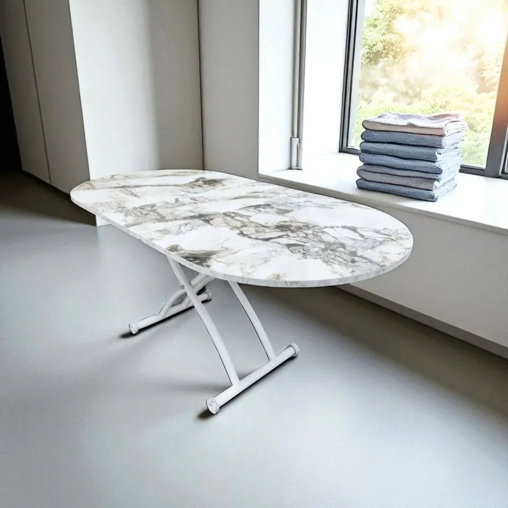 Ortadan Açılır Akıllı Masa Üst Mdf Beyaz Mermer Alt Ayak Beyaz Renk