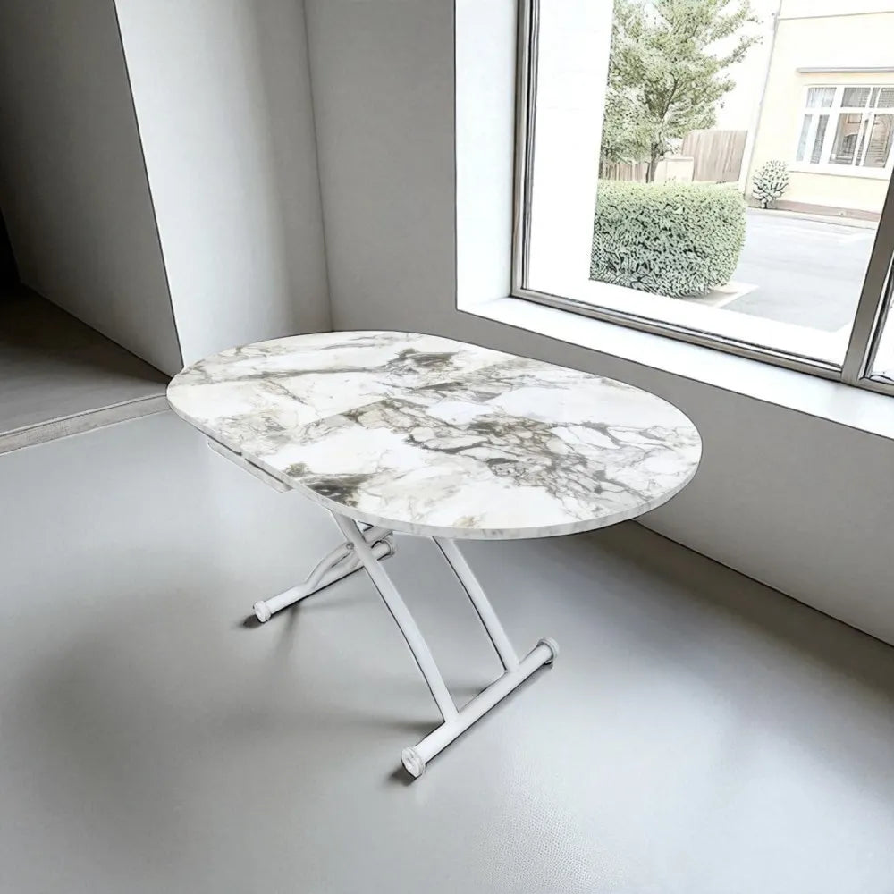 Ortadan Açılır Akıllı Masa Üst Mdf Beyaz Mermer Alt Ayak Beyaz Renk