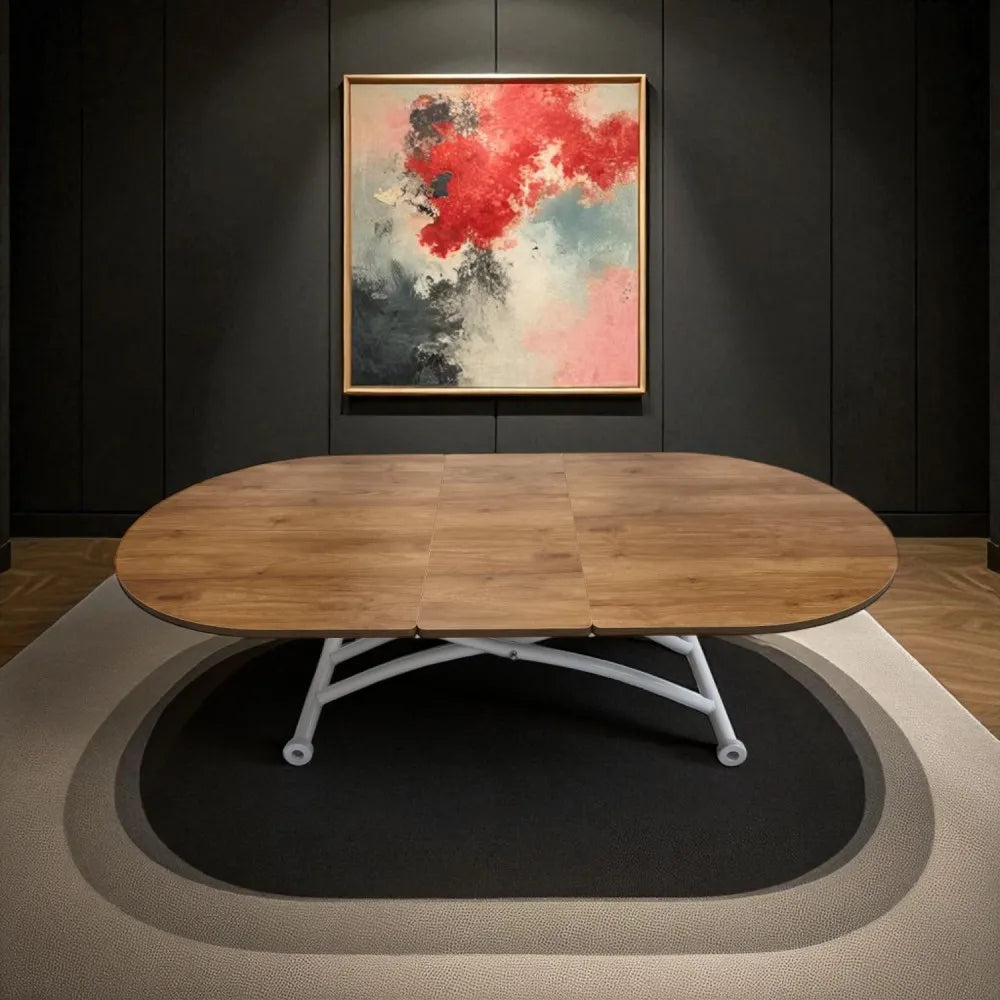 Ortadan Açılır Akıllı Masa Üst Mdf Ceviz Alt Ayak Beyaz Renk