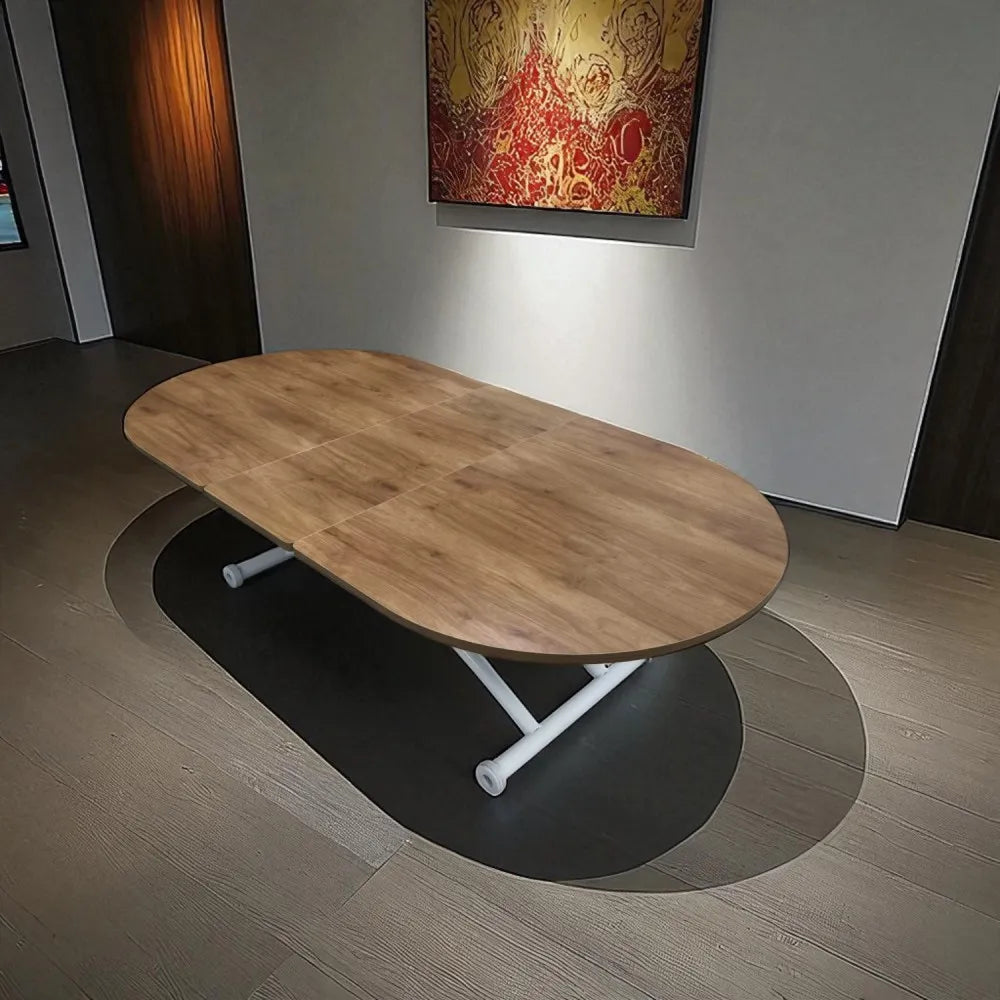 Ortadan Açılır Akıllı Masa Üst Mdf Ceviz Alt Ayak Beyaz Renk