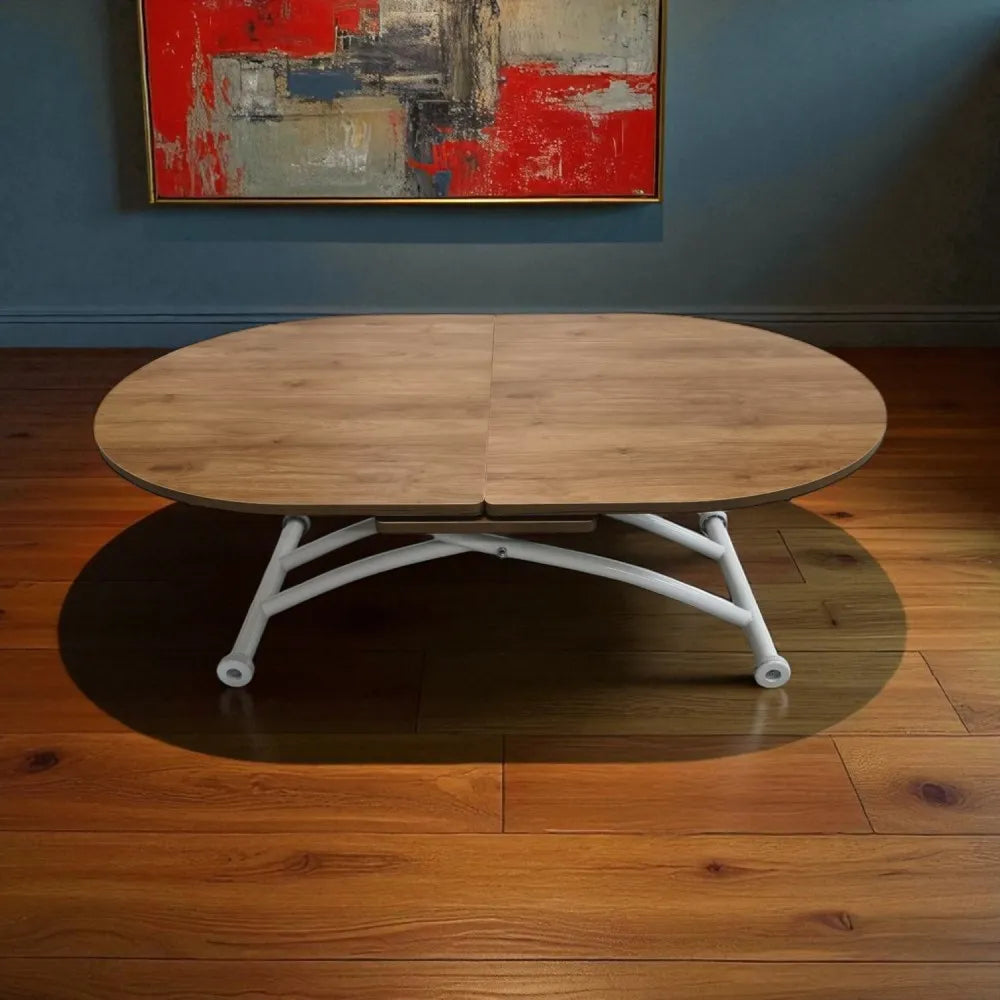 Ortadan Açılır Akıllı Masa Üst Mdf Ceviz Alt Ayak Beyaz Renk