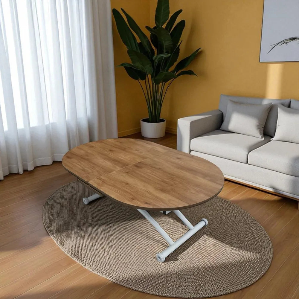 Ortadan Açılır Akıllı Masa Üst Mdf Ceviz Alt Ayak Beyaz Renk