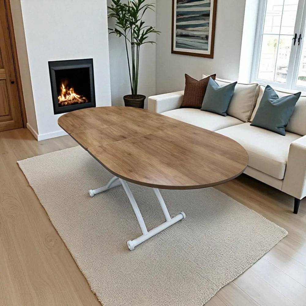 Ortadan Açılır Akıllı Masa Üst Mdf Ceviz Alt Ayak Beyaz Renk