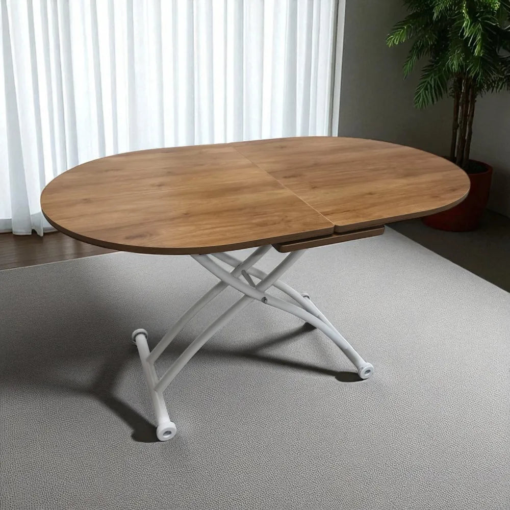 Ortadan Açılır Akıllı Masa Üst Mdf Ceviz Alt Ayak Beyaz Renk