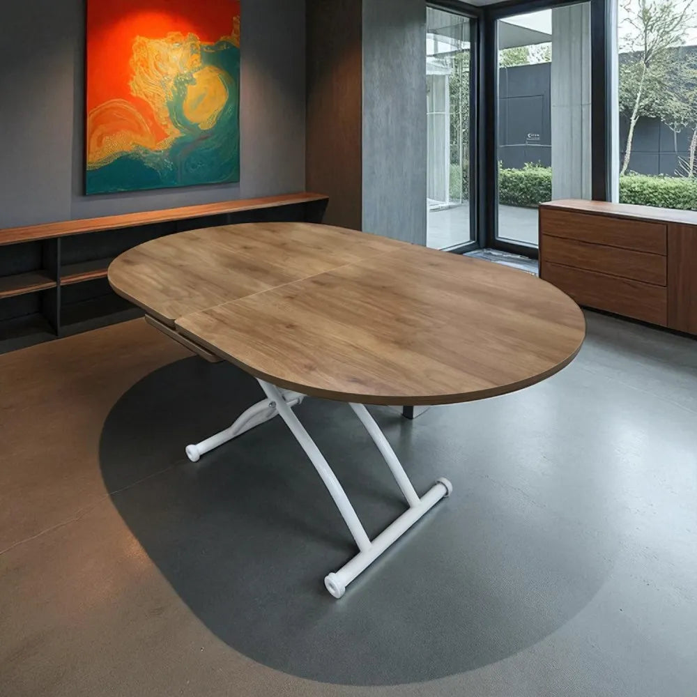 Ortadan Açılır Akıllı Masa Üst Mdf Ceviz Alt Ayak Beyaz Renk