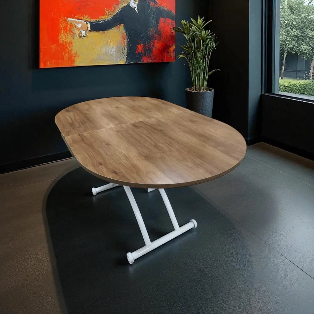 Ortadan Açılır Akıllı Masa Üst Mdf Ceviz Alt Ayak Beyaz Renk