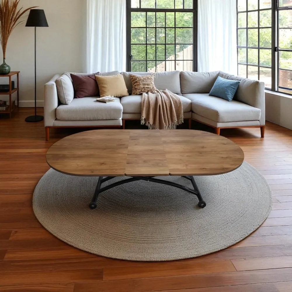 Ortadan Açılır Akıllı Masa Üst Mdf Ceviz Alt Ayak Siyah Renk