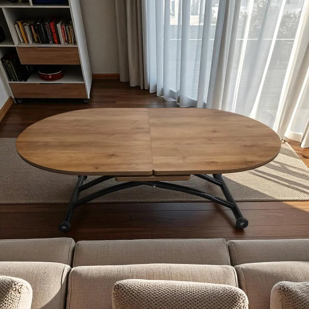 Ortadan Açılır Akıllı Masa Üst Mdf Ceviz Alt Ayak Siyah Renk