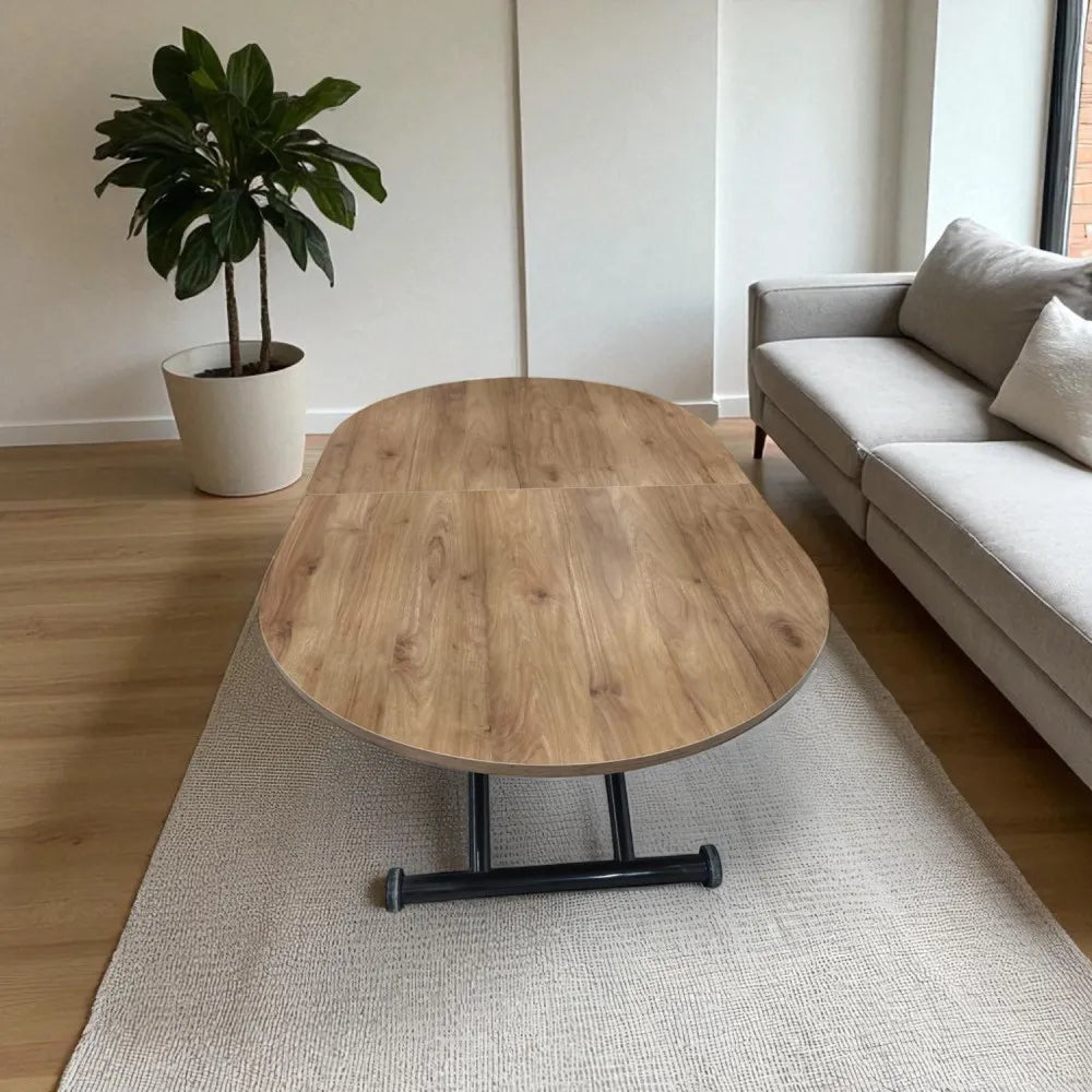 Ortadan Açılır Akıllı Masa Üst Mdf Ceviz Alt Ayak Siyah Renk