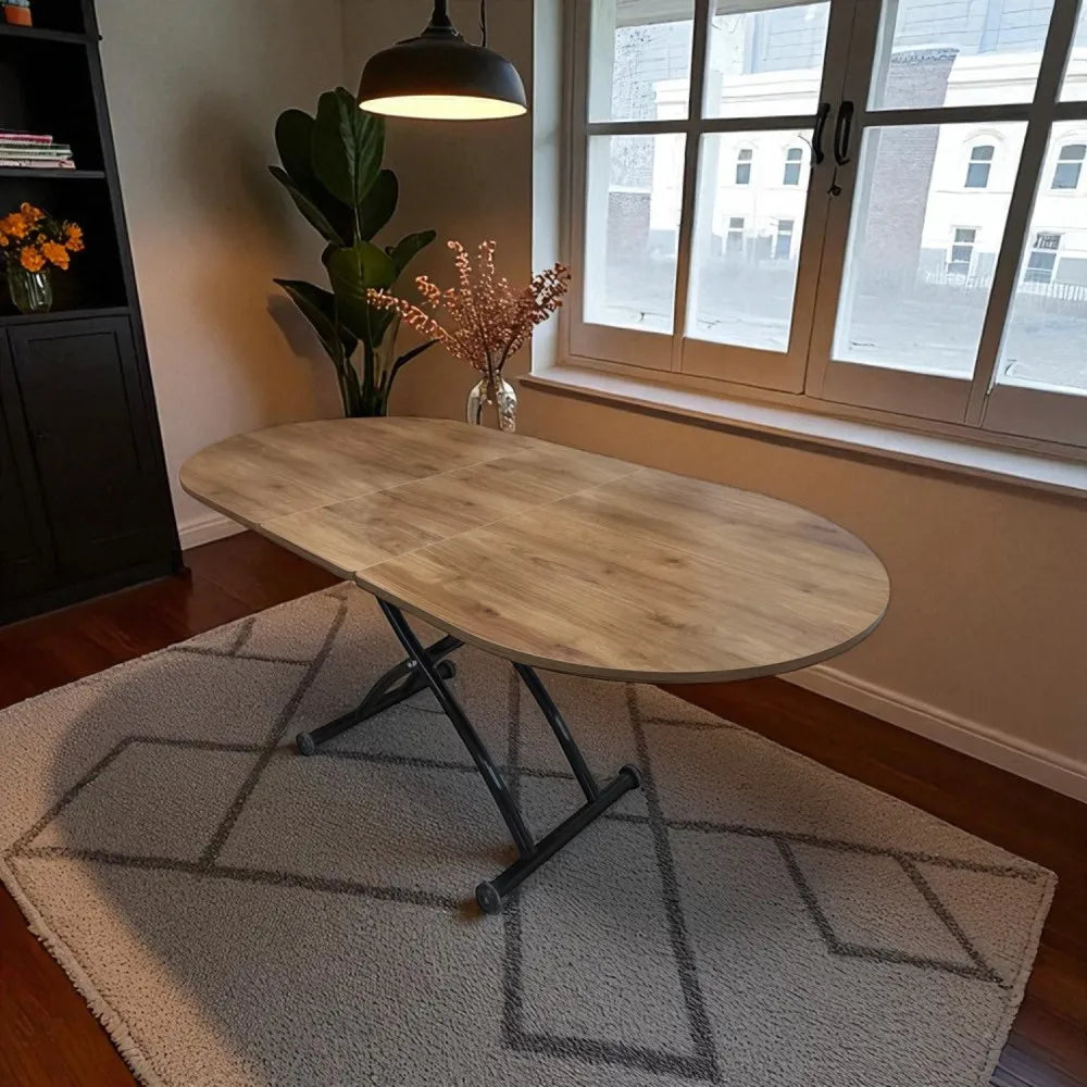 Ortadan Açılır Akıllı Masa Üst Mdf Ceviz Alt Ayak Siyah Renk