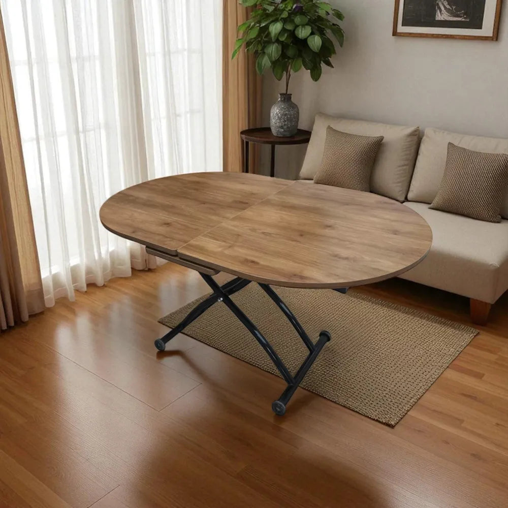 Ortadan Açılır Akıllı Masa Üst Mdf Ceviz Alt Ayak Siyah Renk