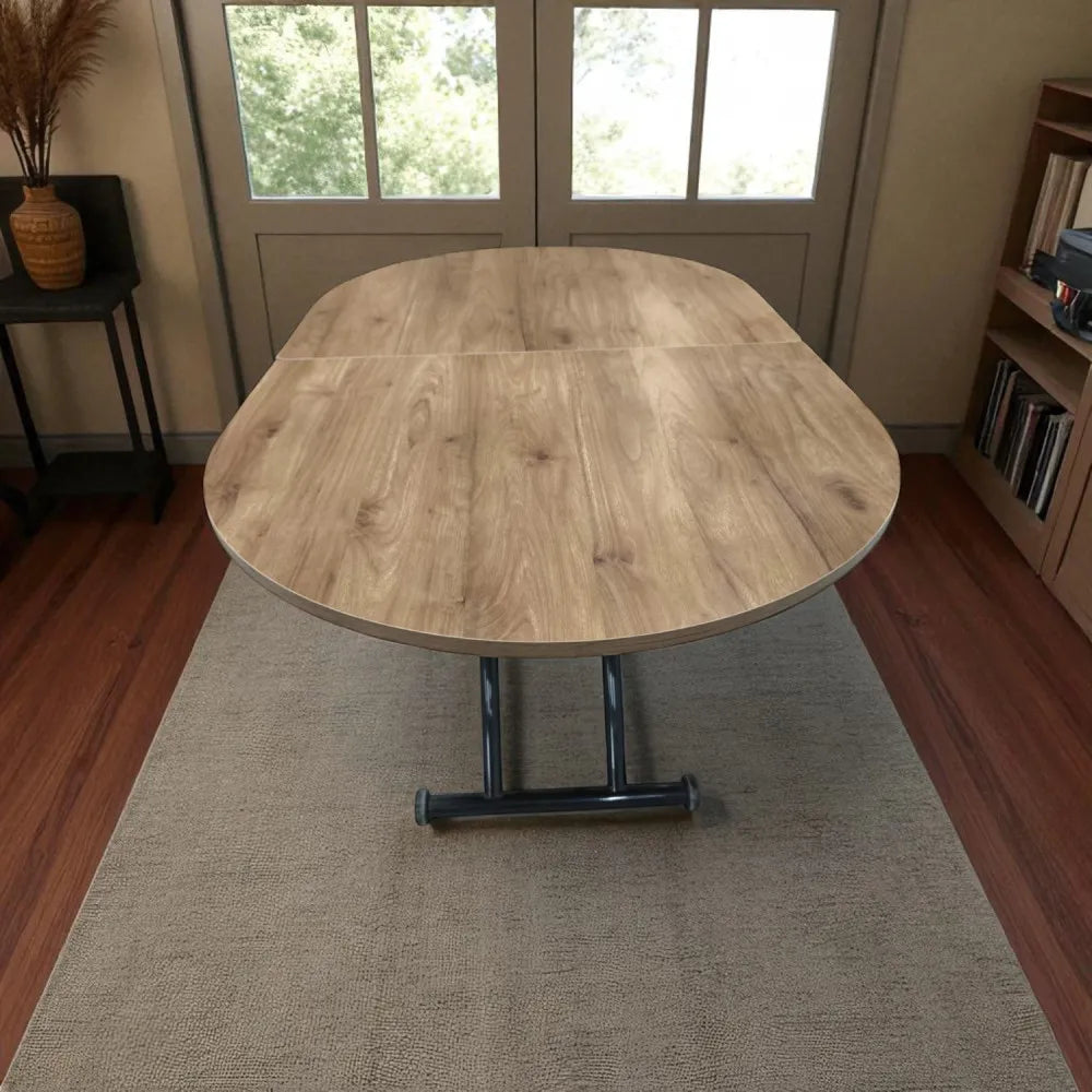 Ortadan Açılır Akıllı Masa Üst Mdf Ceviz Alt Ayak Siyah Renk