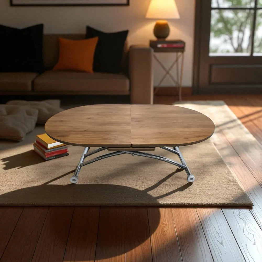 Ortadan Açılır Akıllı Masa Üst Mdf Ceviz Alt Ayak Krom Kaplama