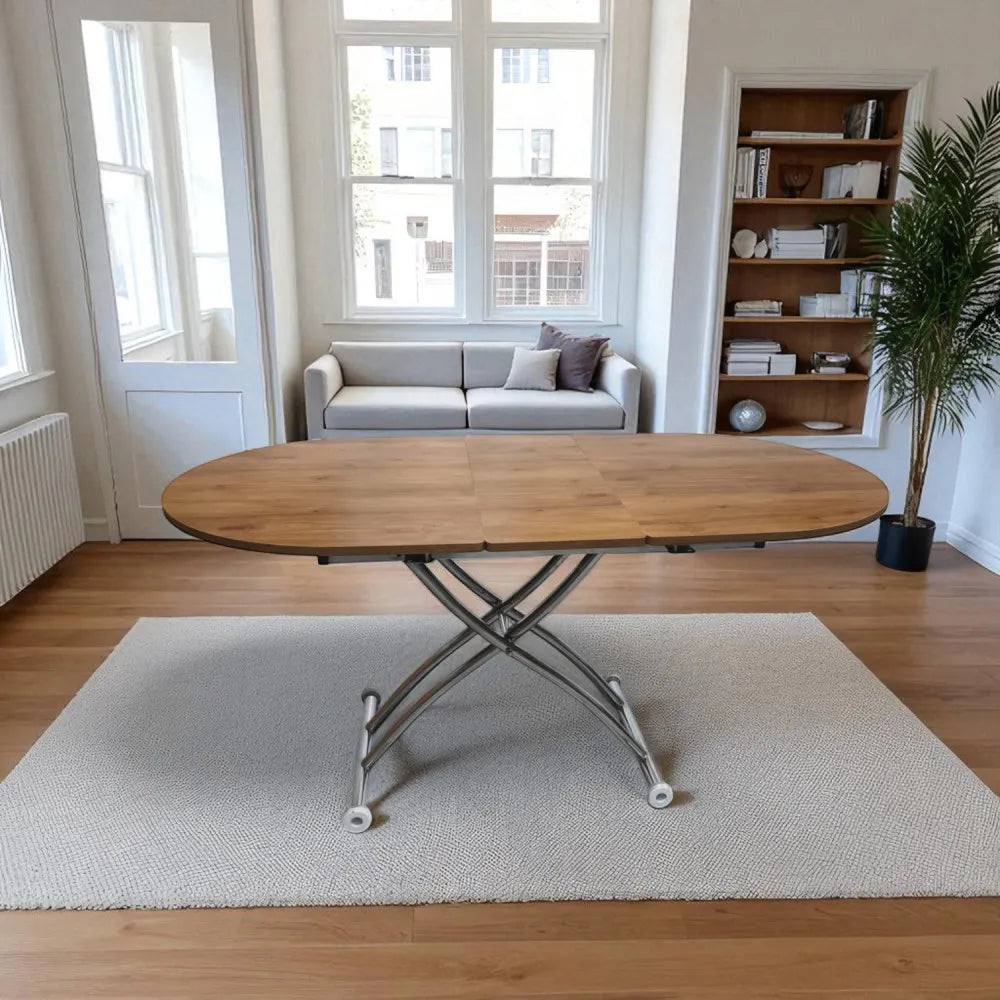 Ortadan Açılır Akıllı Masa Üst Mdf Ceviz Alt Ayak Krom Kaplama