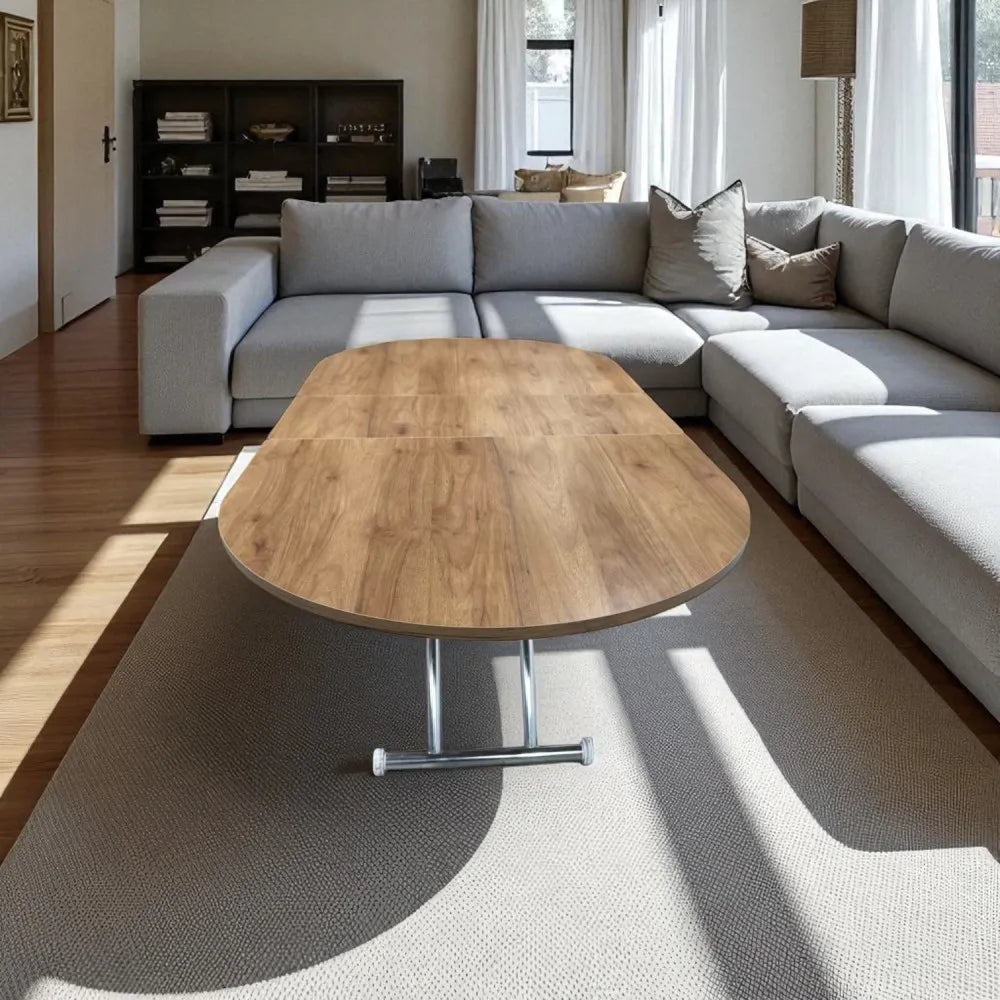 Ortadan Açılır Akıllı Masa Üst Mdf Ceviz Alt Ayak Krom Kaplama