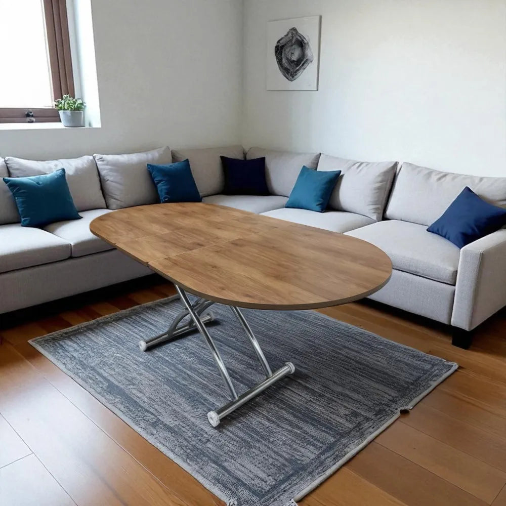 Ortadan Açılır Akıllı Masa Üst Mdf Ceviz Alt Ayak Krom Kaplama