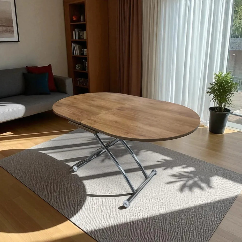 Ortadan Açılır Akıllı Masa Üst Mdf Ceviz Alt Ayak Krom Kaplama