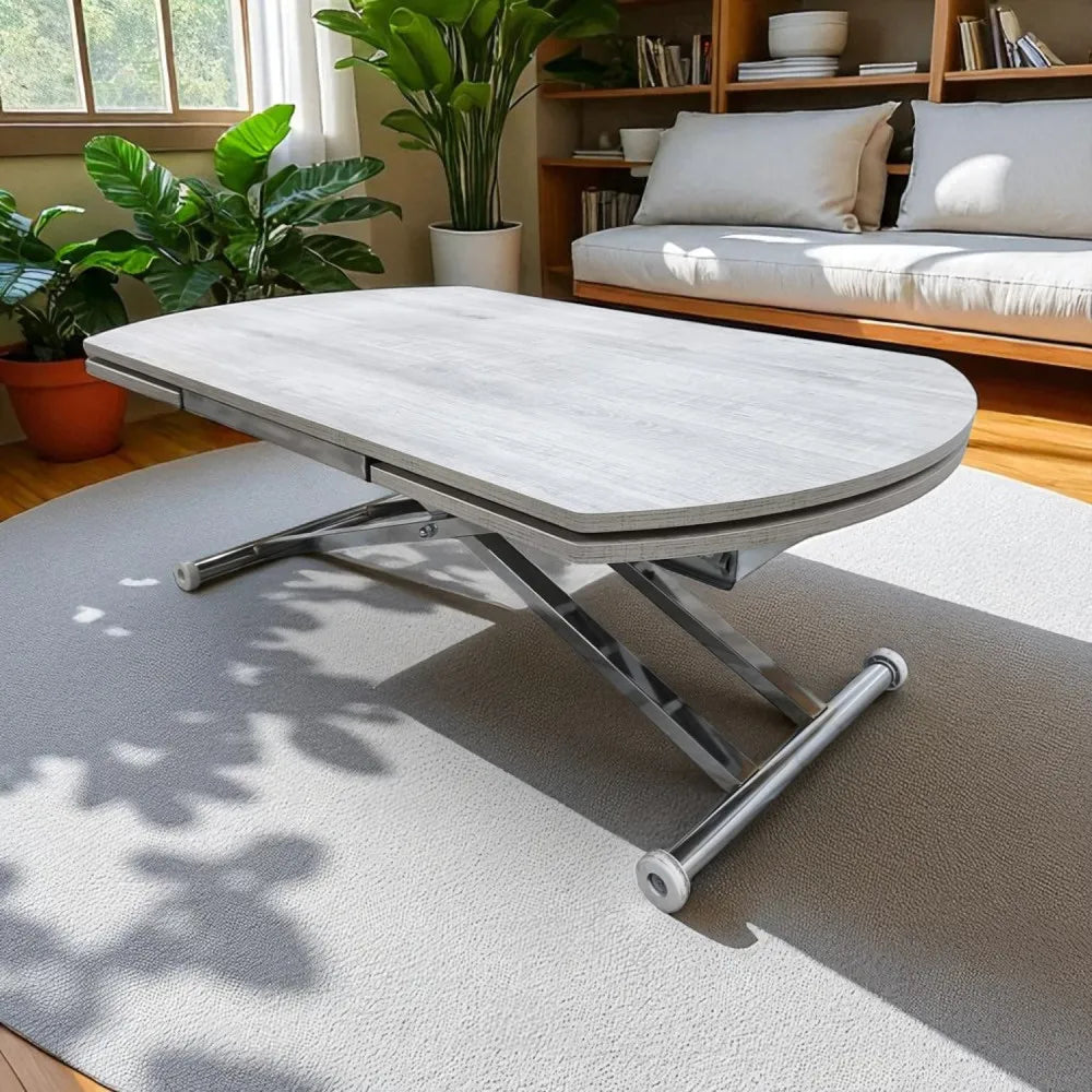 Oval Yan Baştan Açılır Akıllı Masa Üst Mdf Lizbon Alt Ayak Krom Kaplama