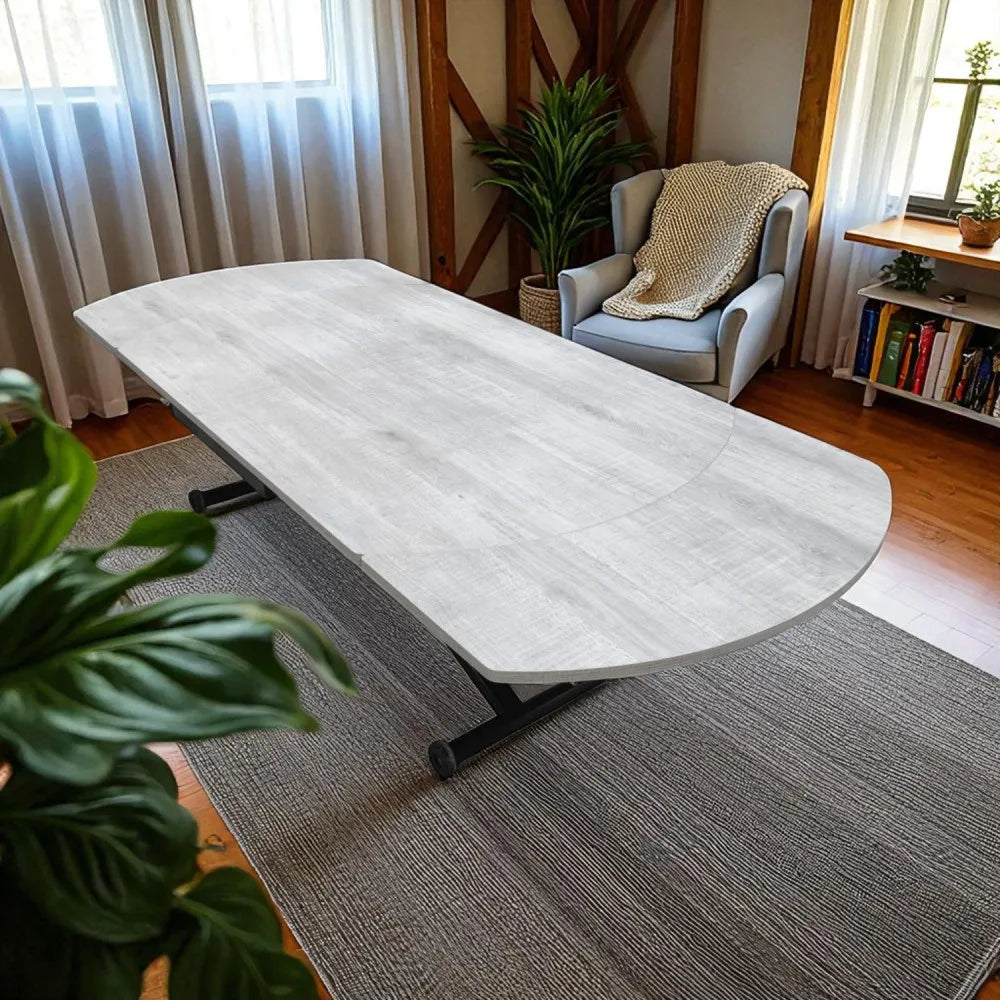 Oval Yan Baştan Açılır Akıllı Masa Üst Mdf Lizbon Alt Ayak Siyah Renk