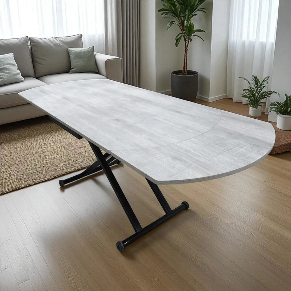 Oval Yan Baştan Açılır Akıllı Masa Üst Mdf Lizbon Alt Ayak Siyah Renk