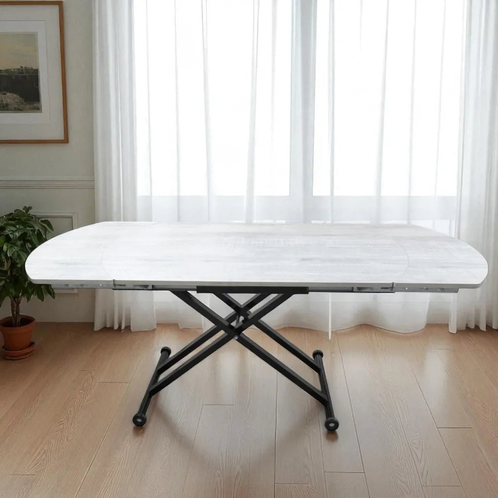 Oval Yan Baştan Açılır Akıllı Masa Üst Mdf Lizbon Alt Ayak Siyah Renk