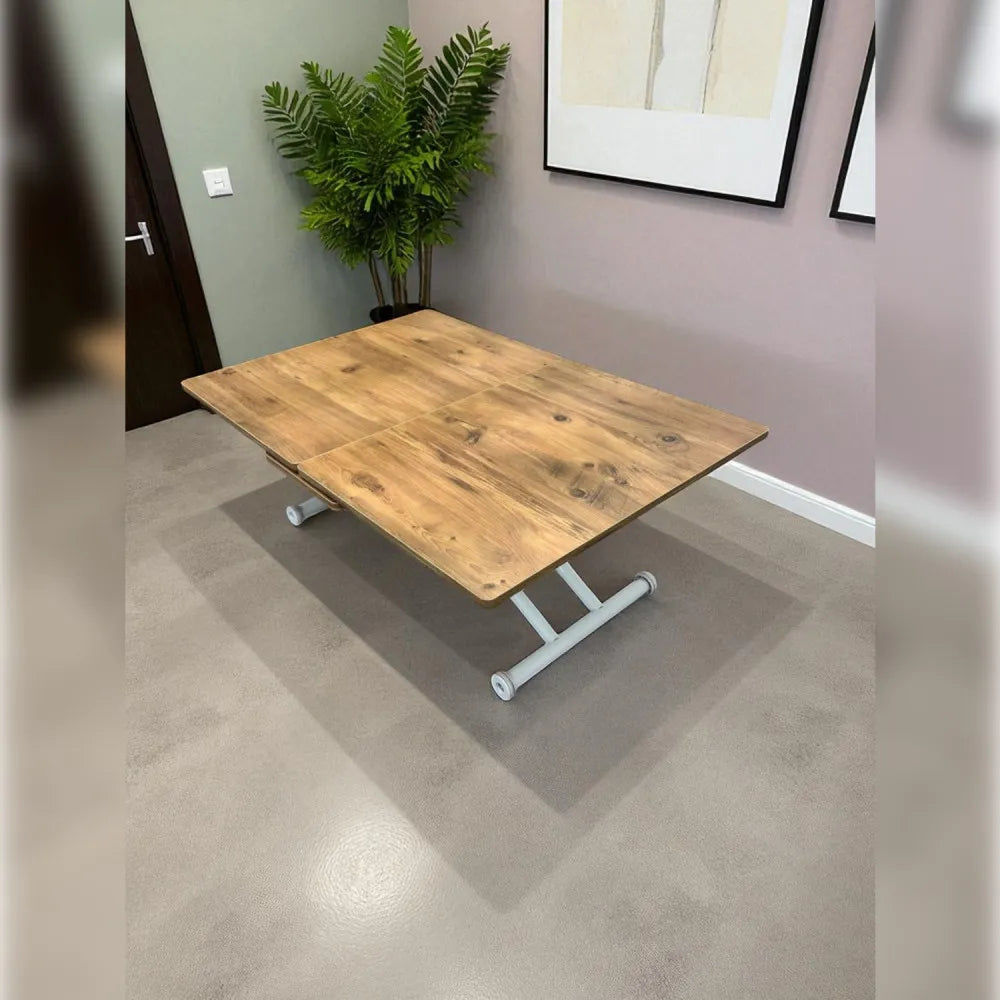 Ortadan Açılır Akıllı Masa Üst Mdf Efesçam Alt Ayak Beyaz Renk