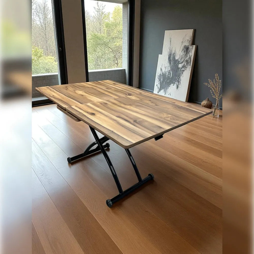 Ortadan Açılır Akıllı Masa Üst Mdf Urartu Alt Ayak Siyah Renk