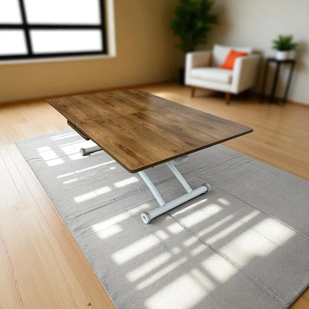 Ortadan Açılır Akıllı Masa Üst Mdf Ceviz Alt Ayak Beyaz Renk