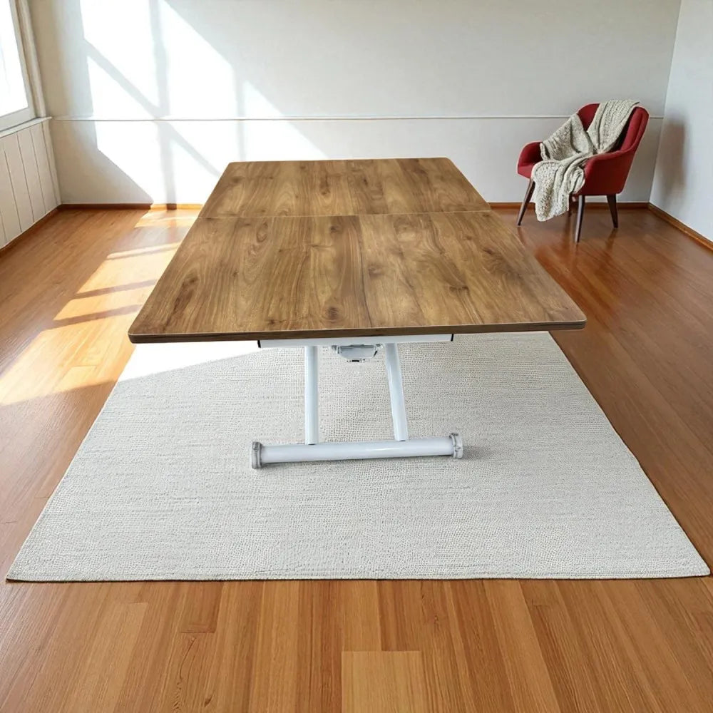 Ortadan Açılır Akıllı Masa Üst Mdf Ceviz Alt Ayak Beyaz Renk