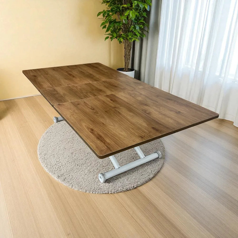 Ortadan Açılır Akıllı Masa Üst Mdf Ceviz Alt Ayak Beyaz Renk