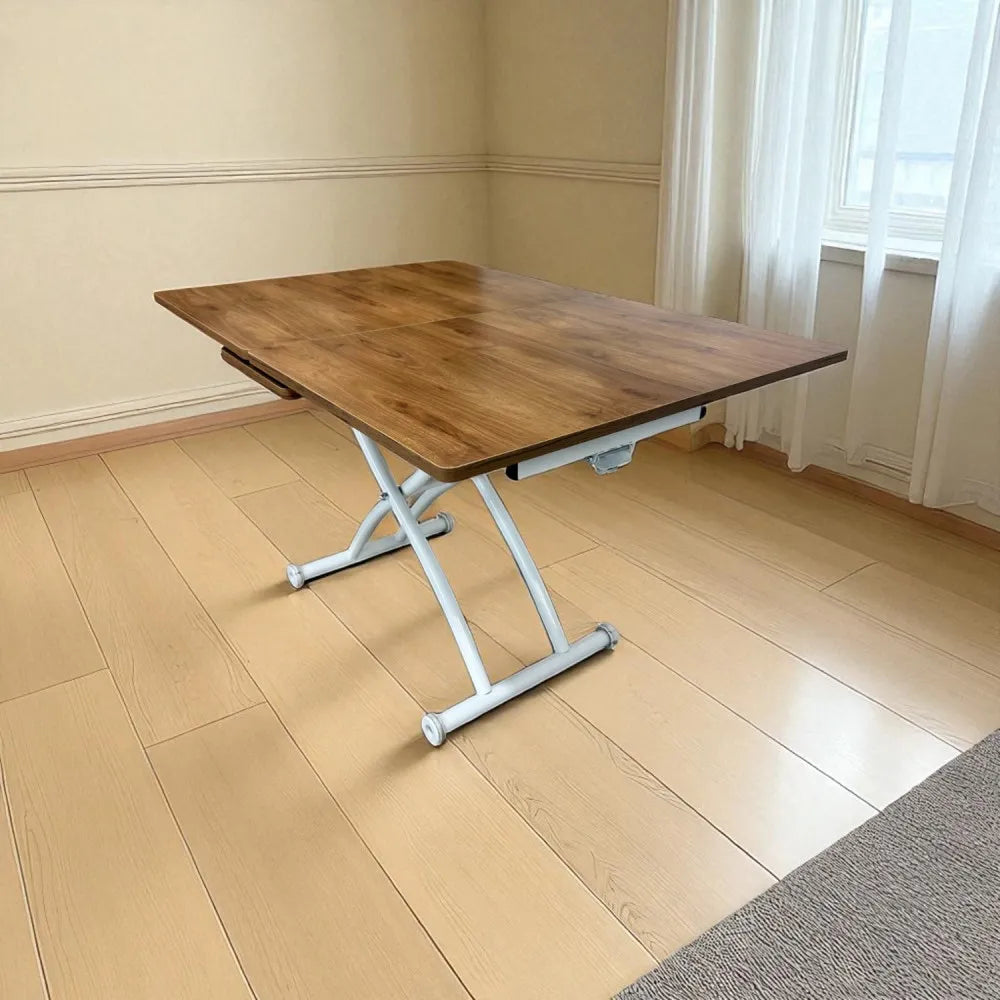 Ortadan Açılır Akıllı Masa Üst Mdf Ceviz Alt Ayak Beyaz Renk