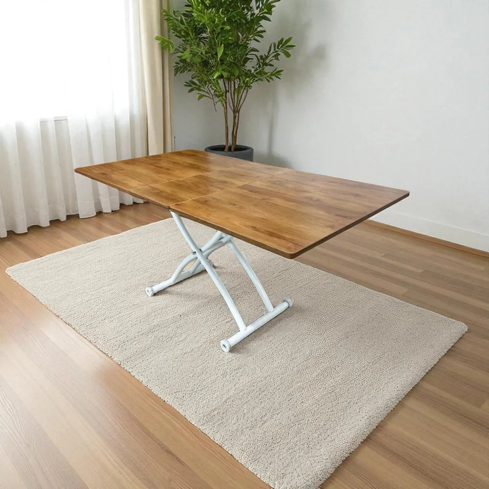 Ortadan Açılır Akıllı Masa Üst Mdf Ceviz Alt Ayak Beyaz Renk