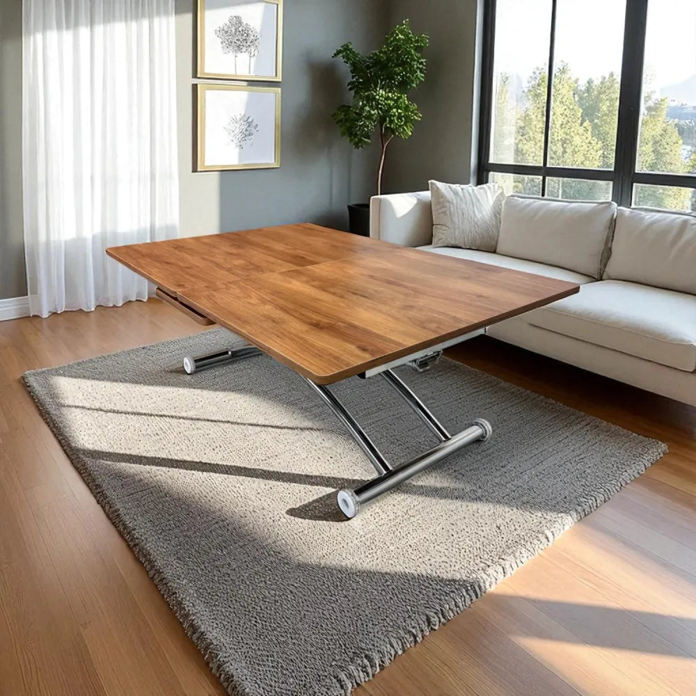 Ortadan Açılır Akıllı Masa Üst Mdf Ceviz Alt Ayak Krom Kaplama