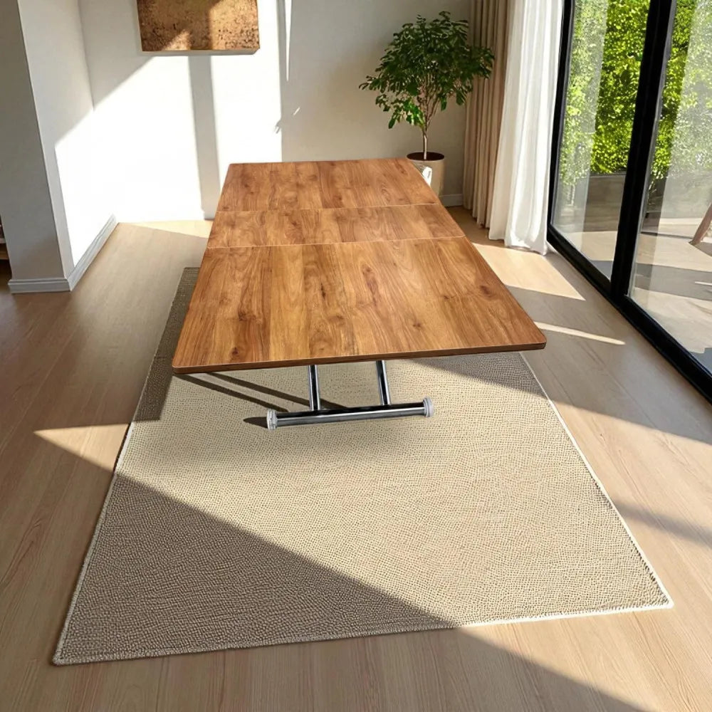 Ortadan Açılır Akıllı Masa Üst Mdf Ceviz Alt Ayak Krom Kaplama