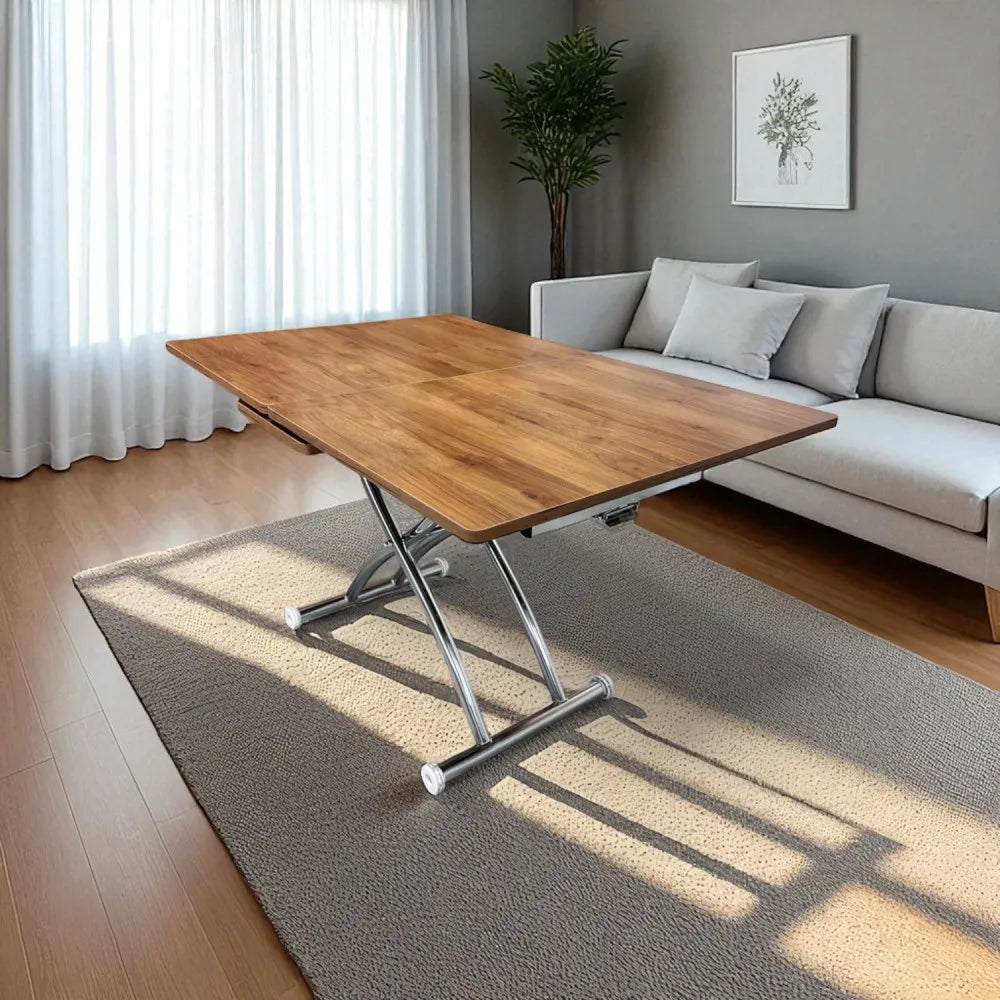 Ortadan Açılır Akıllı Masa Üst Mdf Ceviz Alt Ayak Krom Kaplama