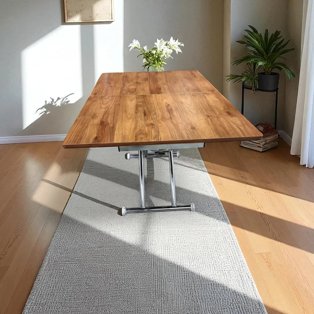 Ortadan Açılır Akıllı Masa Üst Mdf Ceviz Alt Ayak Krom Kaplama