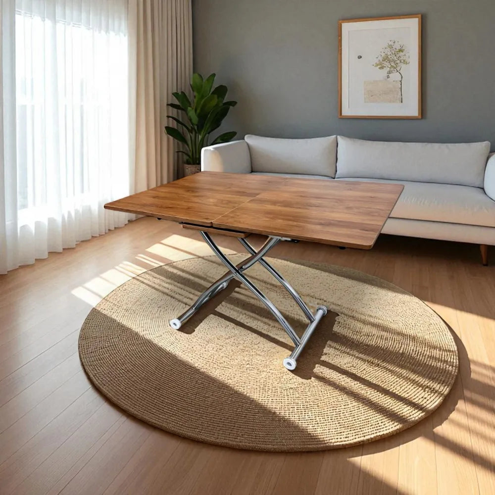 Ortadan Açılır Akıllı Masa Üst Mdf Ceviz Alt Ayak Krom Kaplama