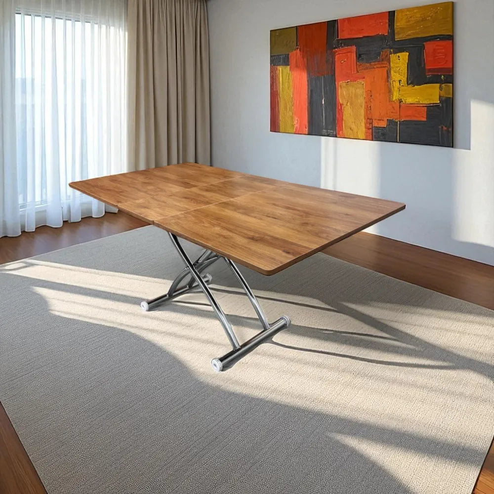 Ortadan Açılır Akıllı Masa Üst Mdf Ceviz Alt Ayak Krom Kaplama