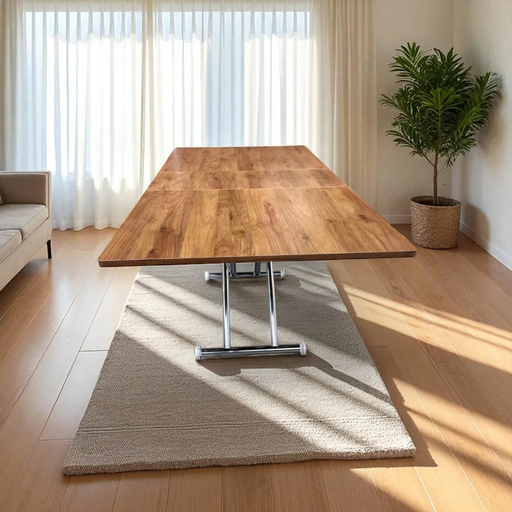 Ortadan Açılır Akıllı Masa Üst Mdf Ceviz Alt Ayak Krom Kaplama