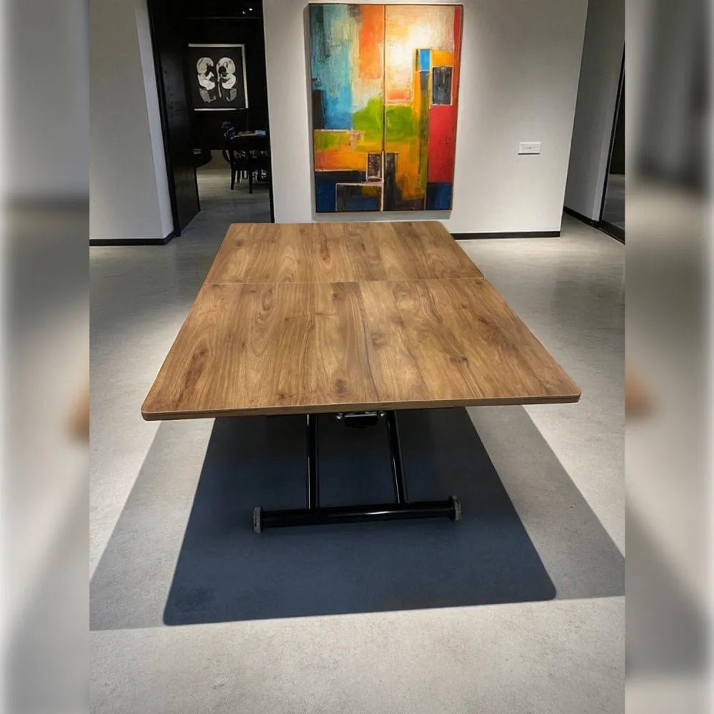 Ortadan Açılır Akıllı Masa Üst Mdf Ceviz Alt Ayak Siyah Renk