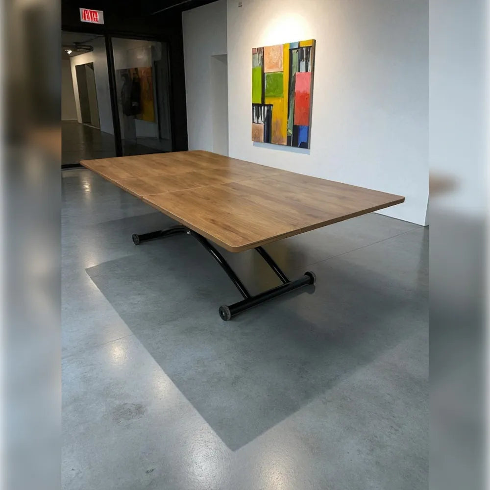 Ortadan Açılır Akıllı Masa Üst Mdf Ceviz Alt Ayak Siyah Renk