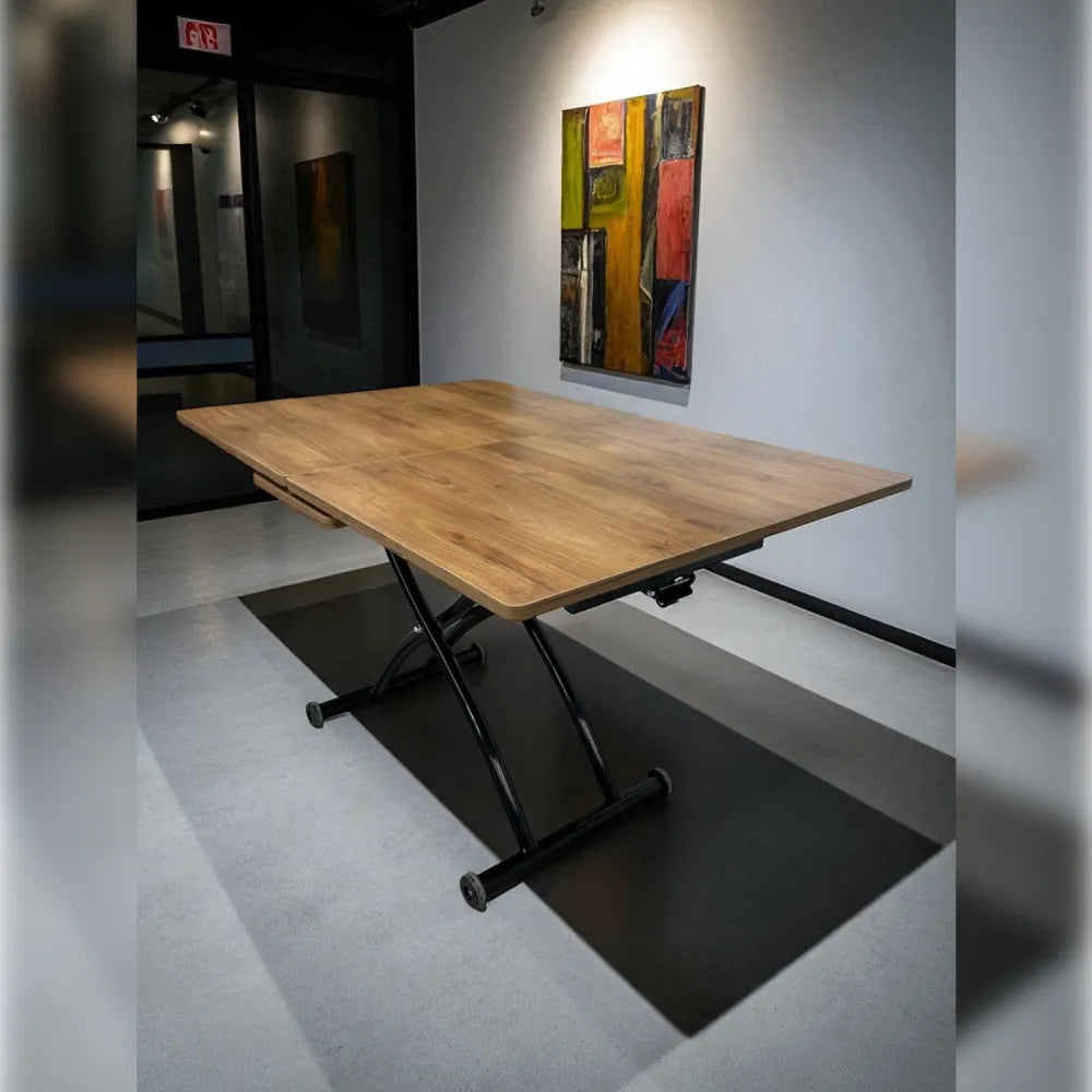 Ortadan Açılır Akıllı Masa Üst Mdf Ceviz Alt Ayak Siyah Renk