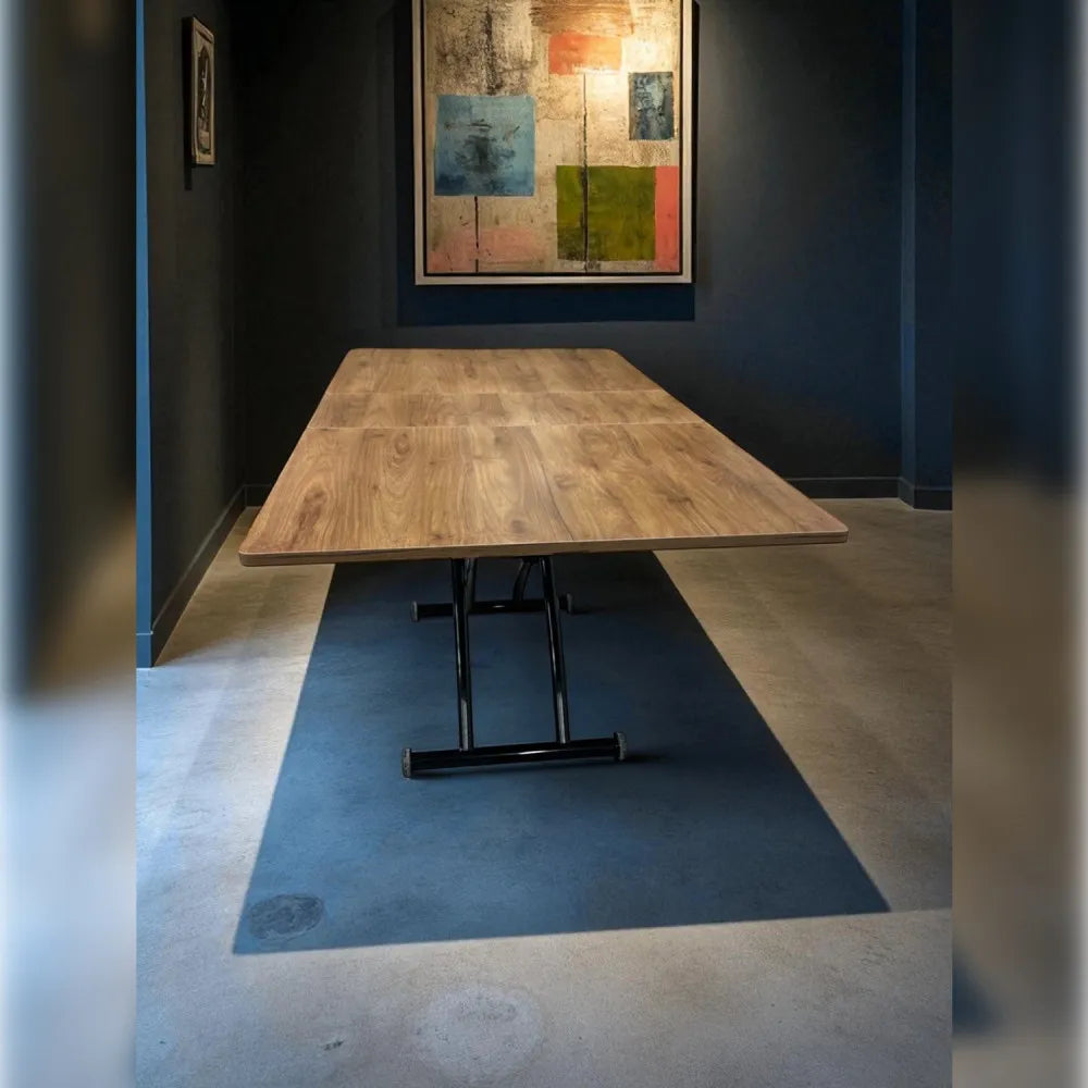 Ortadan Açılır Akıllı Masa Üst Mdf Ceviz Alt Ayak Siyah Renk