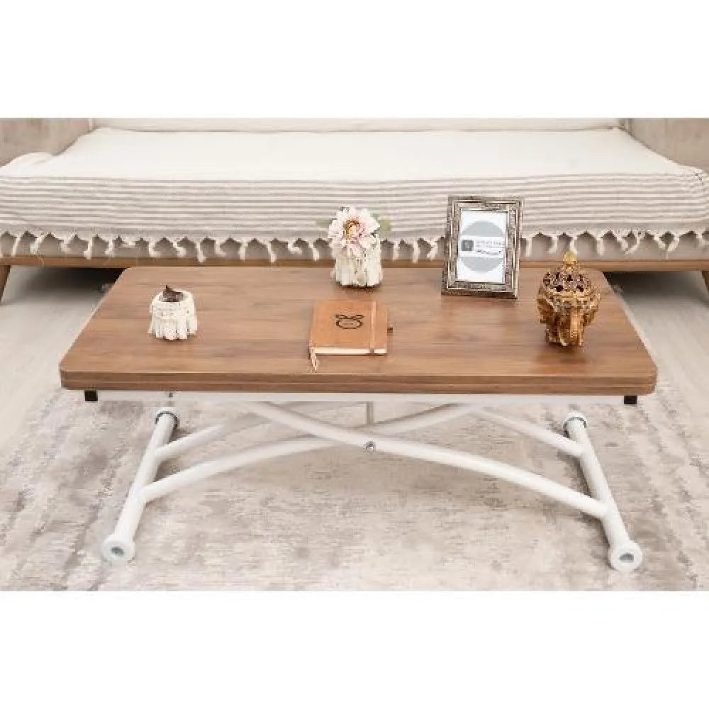 Mini Juppo Dışa K Akıllı Sehpa Üst Tabla Mdf Ceviz Oval Köşe Alt Beyaz Renk