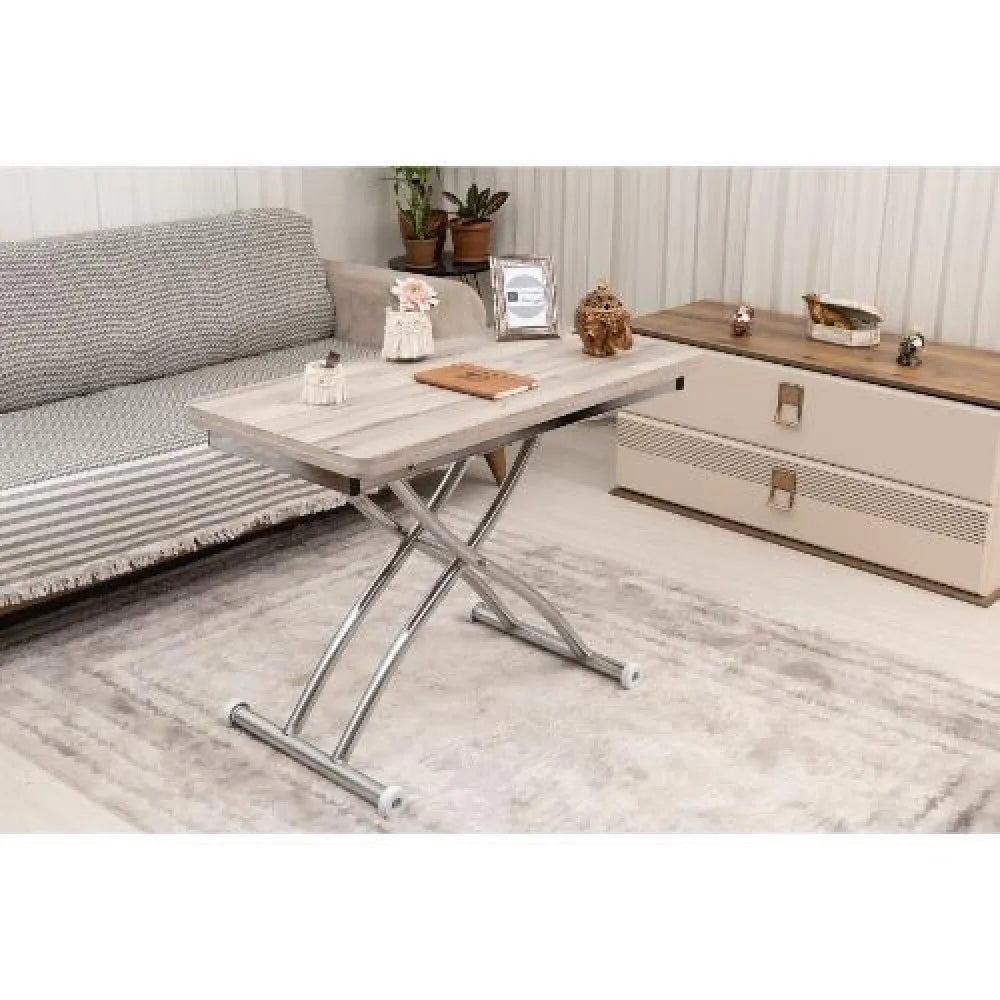 Mini Juppo Dışa K Akıllı Sehpa Üst Tabla Mdf Floransa Oval Köşe Alt Ayak Krom Kaplama