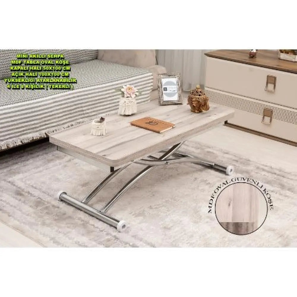 Mini Juppo Dışa K Akıllı Sehpa Üst Tabla Mdf Floransa Oval Köşe Alt Ayak Krom Kaplama