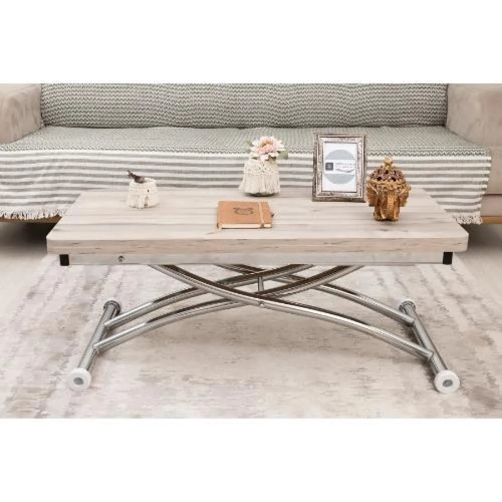 Mini Juppo Dışa K Akıllı Sehpa Üst Tabla Mdf Floransa Oval Köşe Alt Ayak Krom Kaplama